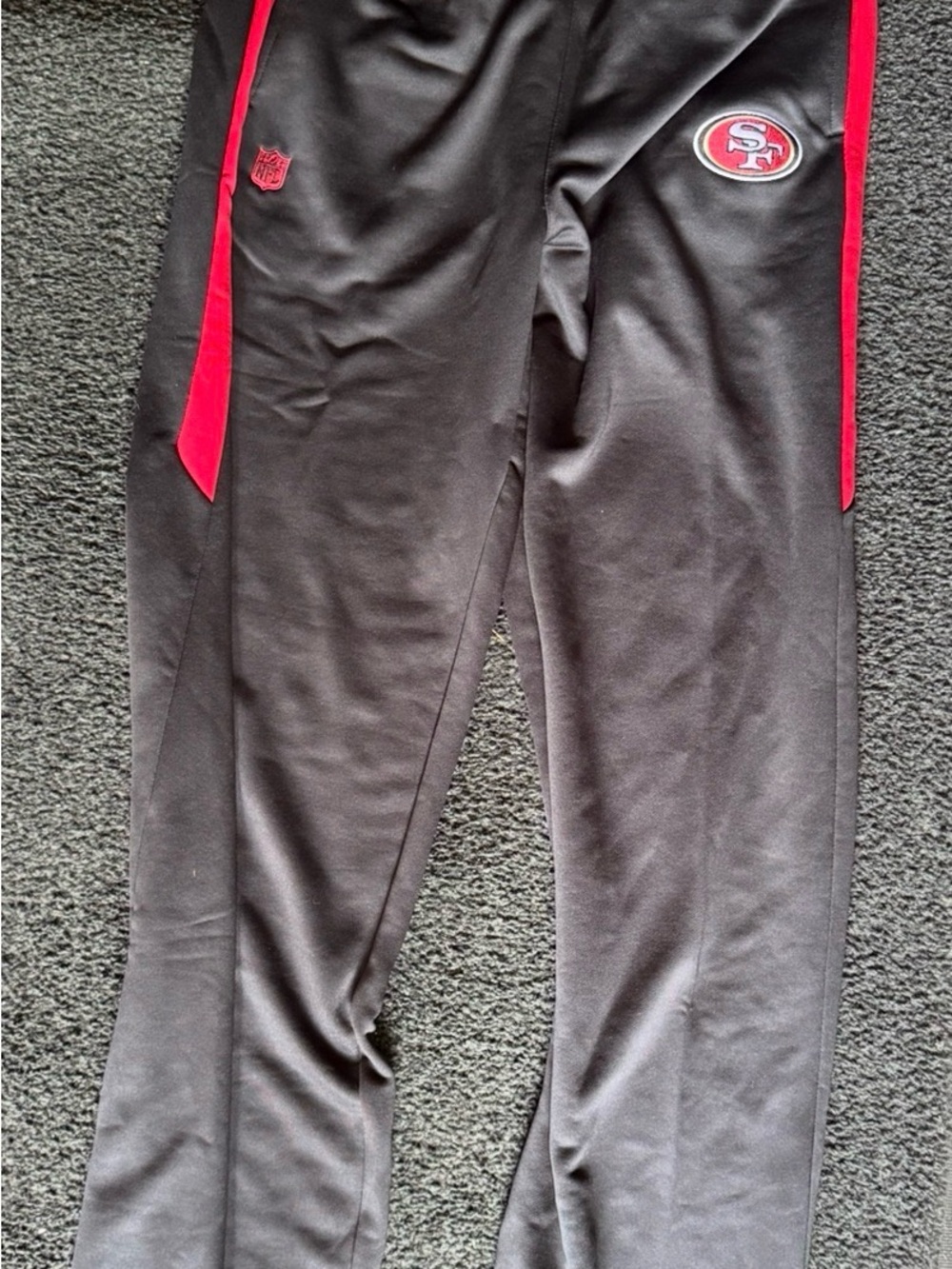 NFL Kids Black Sweatpants with Red Side Panels and Team Patch